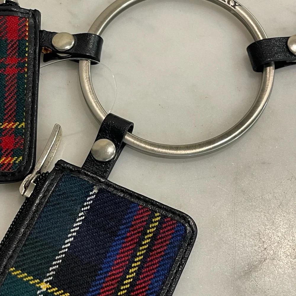 Burberry Brushed Silver Key Ring with Plaid Card Case and Coin Purse - Picture 2 of 13